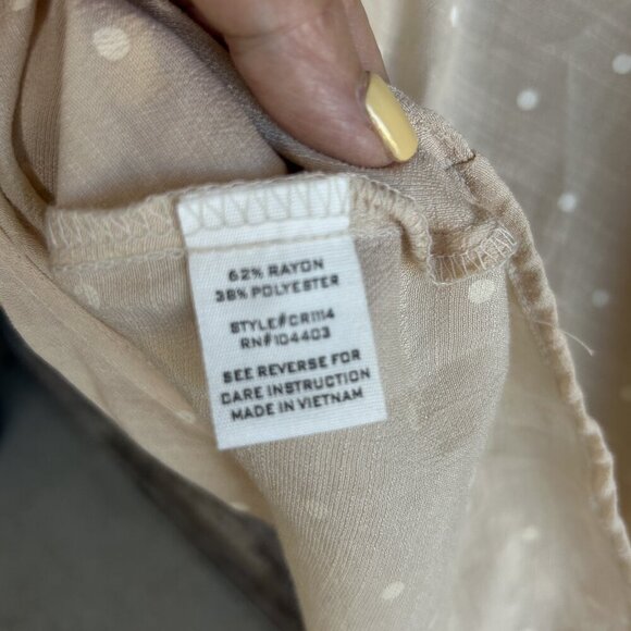 Mine Coastal Beige White Polka Dot Twist Wrap Front Blouse Size Small - Picture 6 of 8